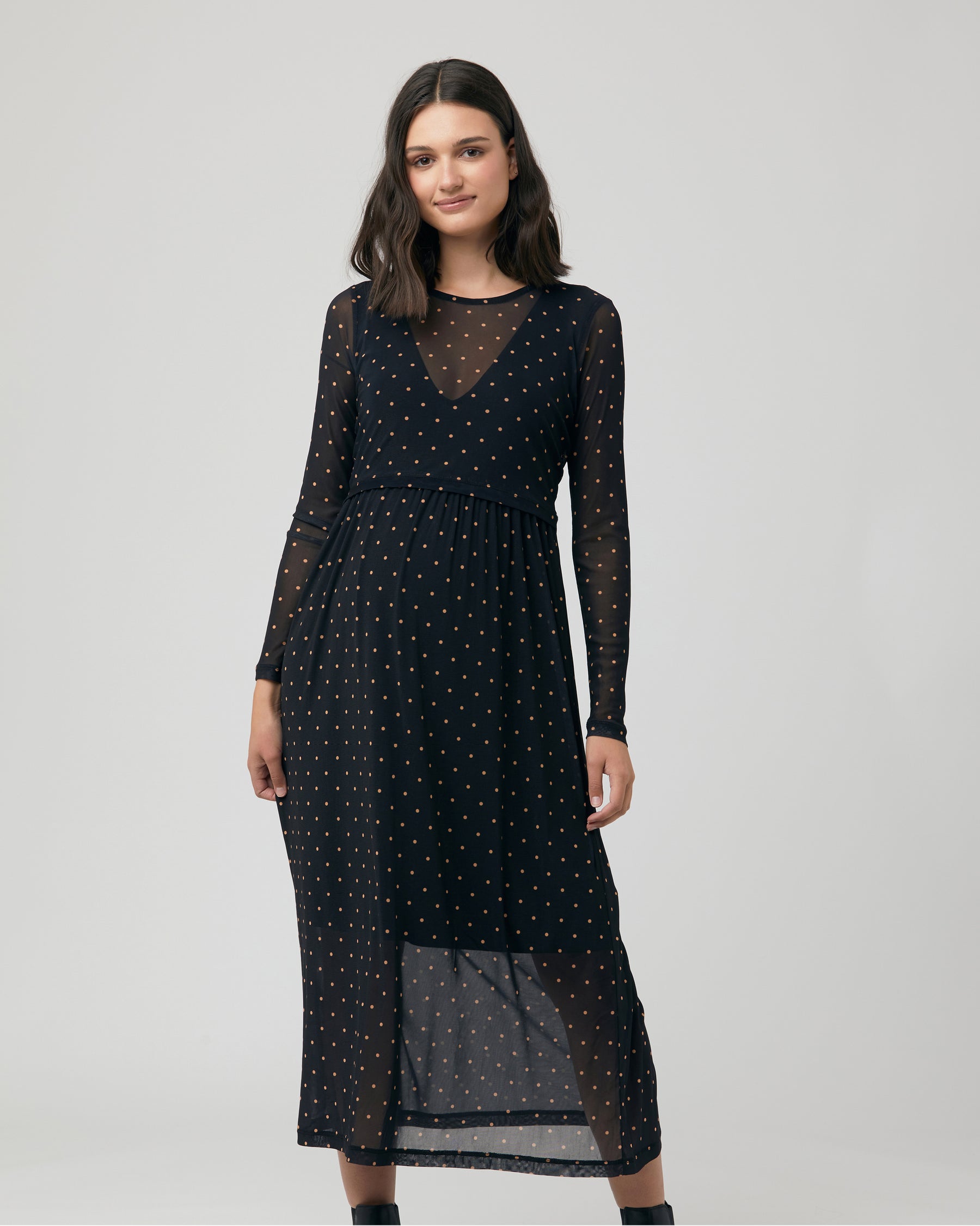 Dot Nursing Dress  Black