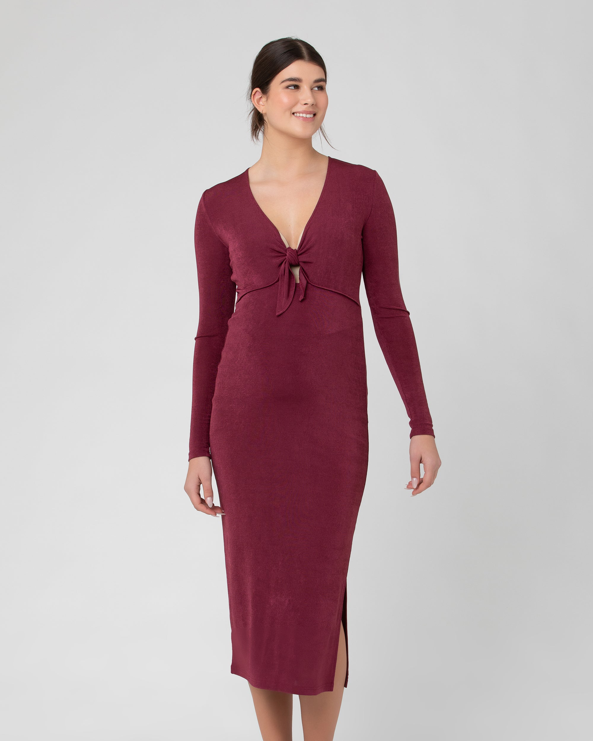 Odette Tie Front Dress Wine