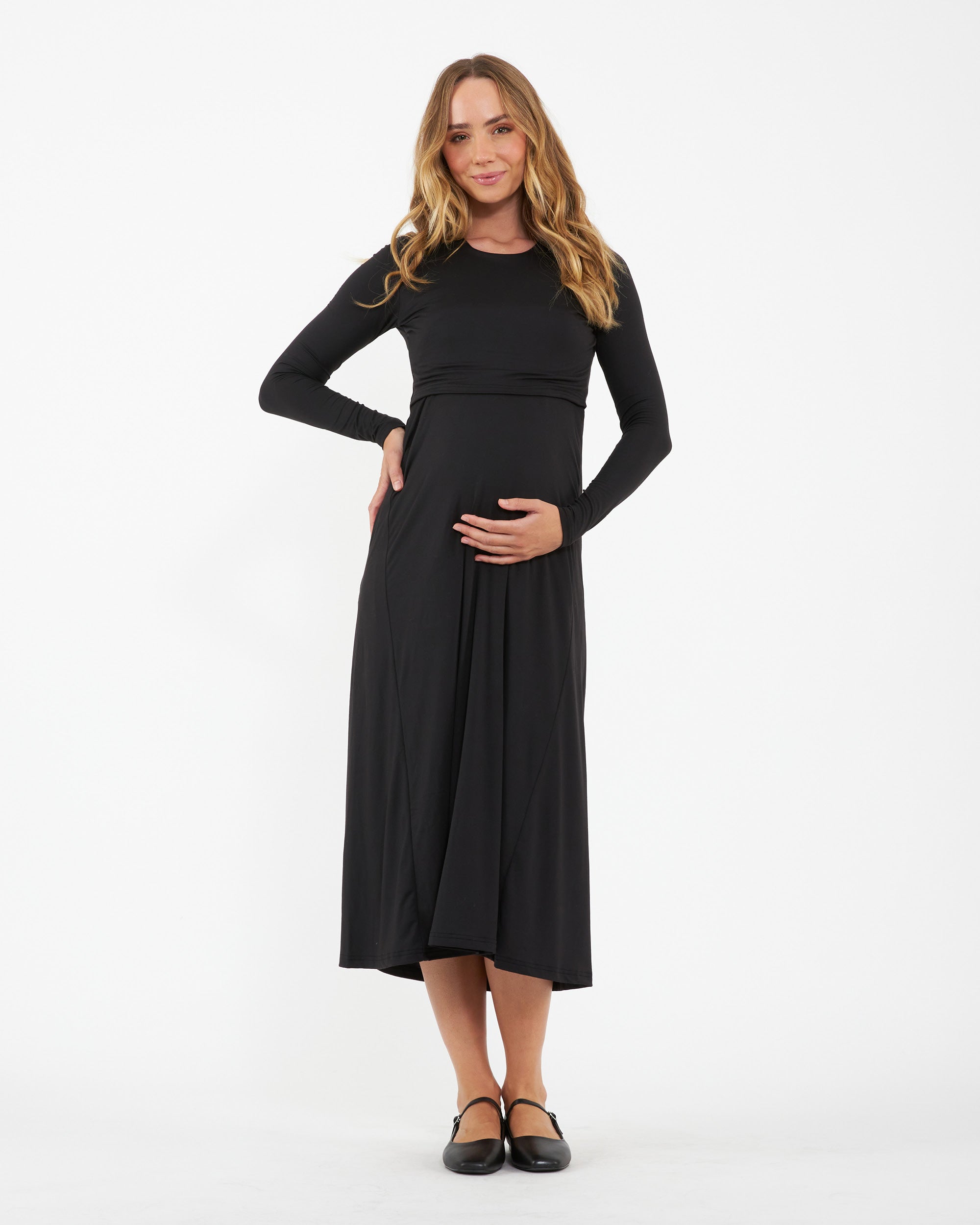 Luxe Knit A-Line Nursing Dress Black