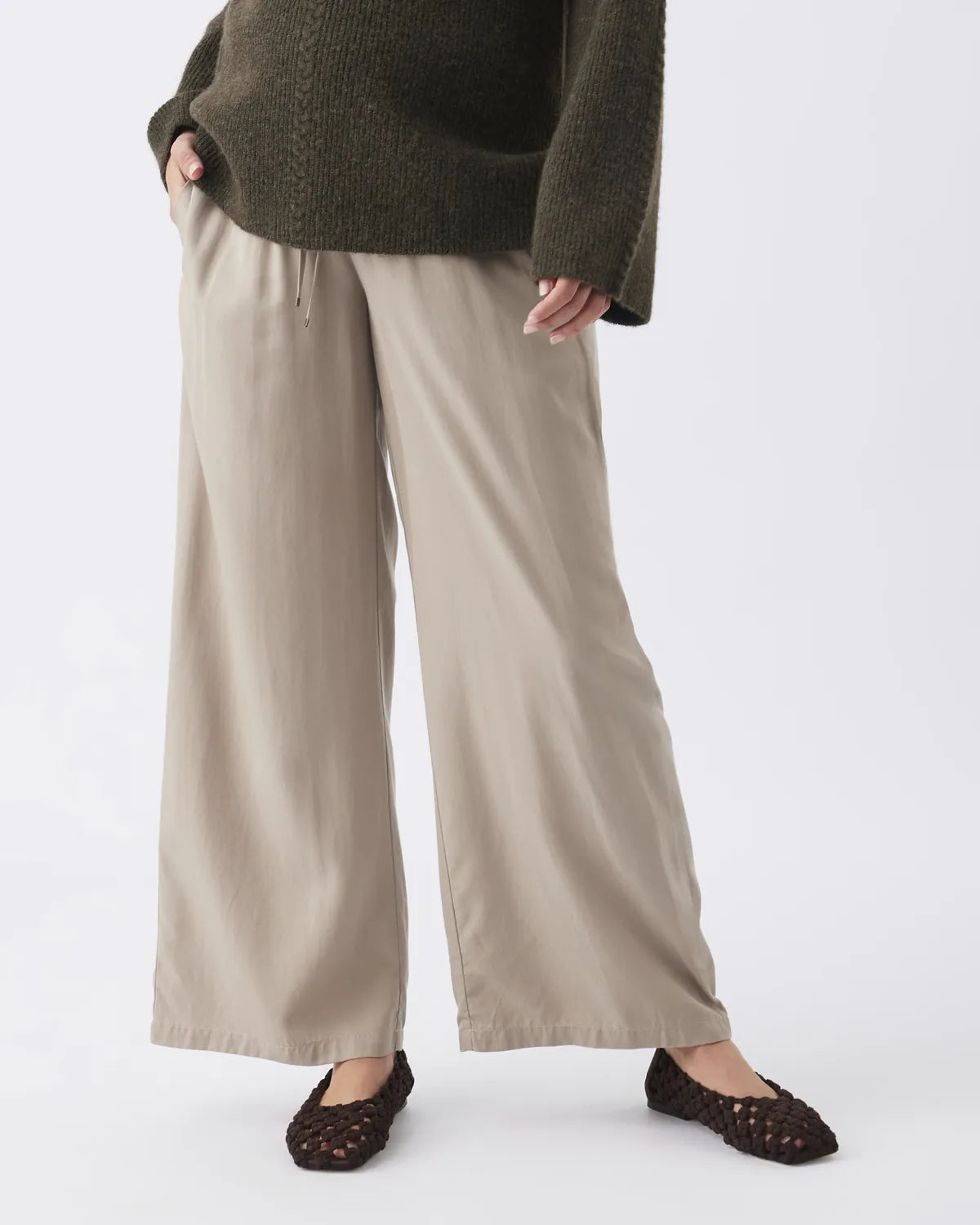 Wide Leg Tencel Pant Taupe
