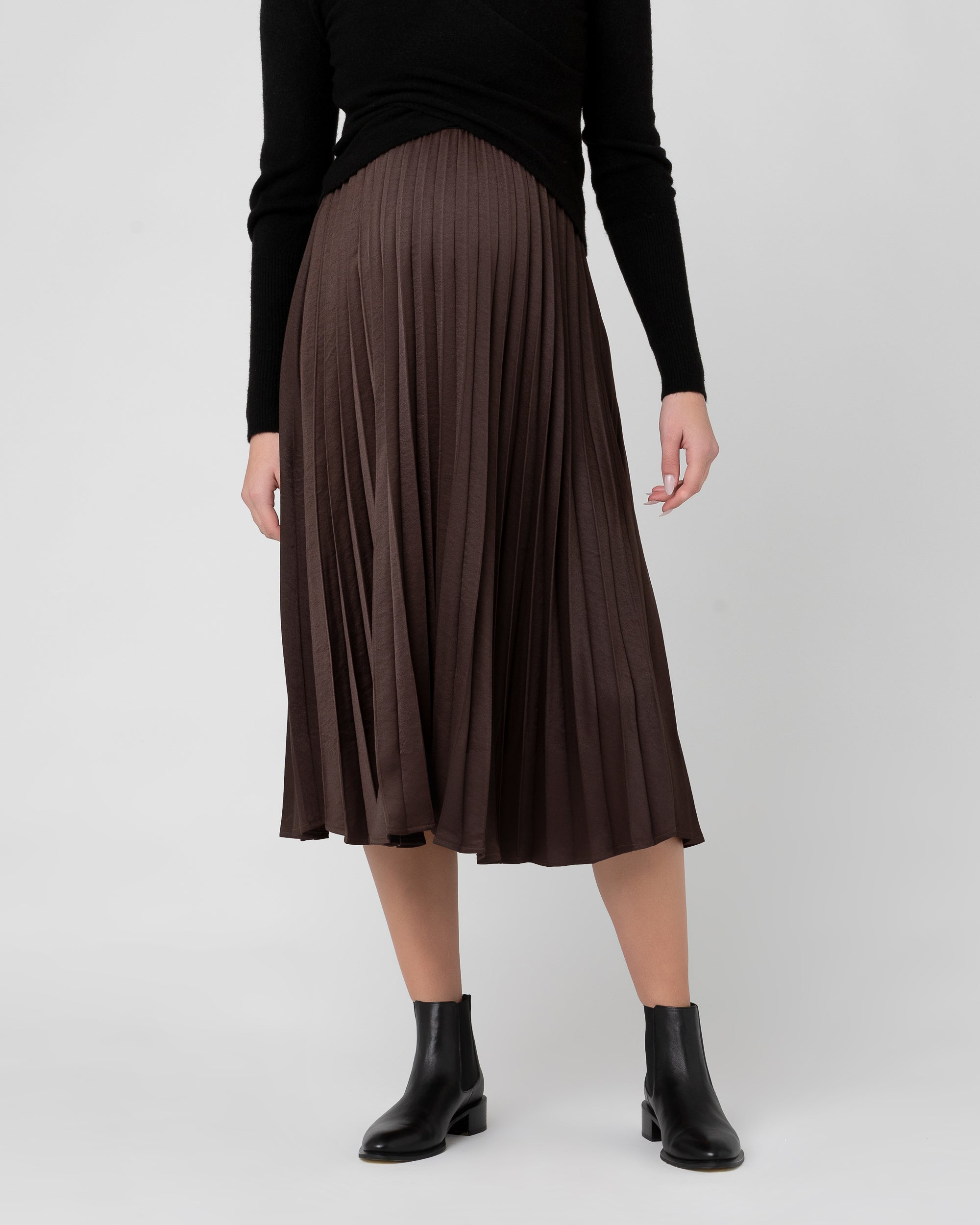 Satin Pleat Skirt Chocolate