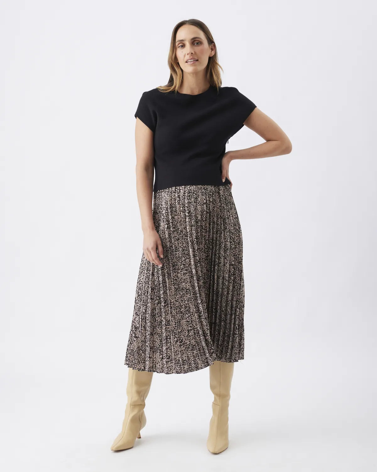 Florence Pleat Skirt Black / Dusty Pink