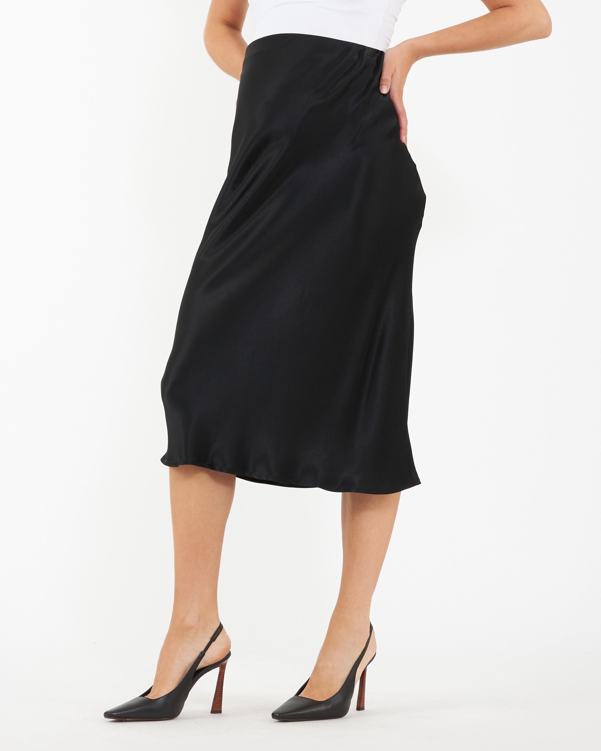 Crystal Satin Skirt Black