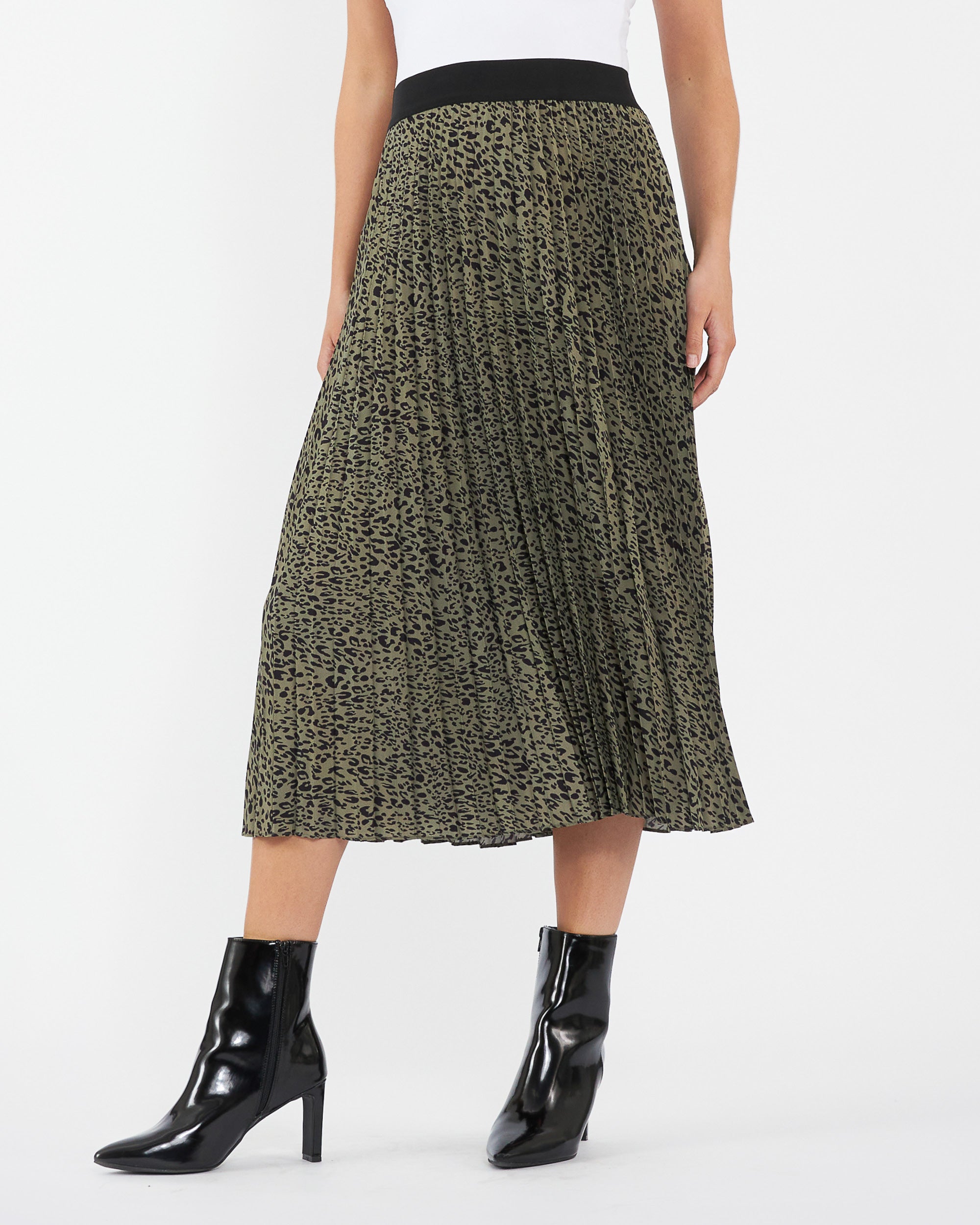 Cleo Pleat Skirt Khaki / Black