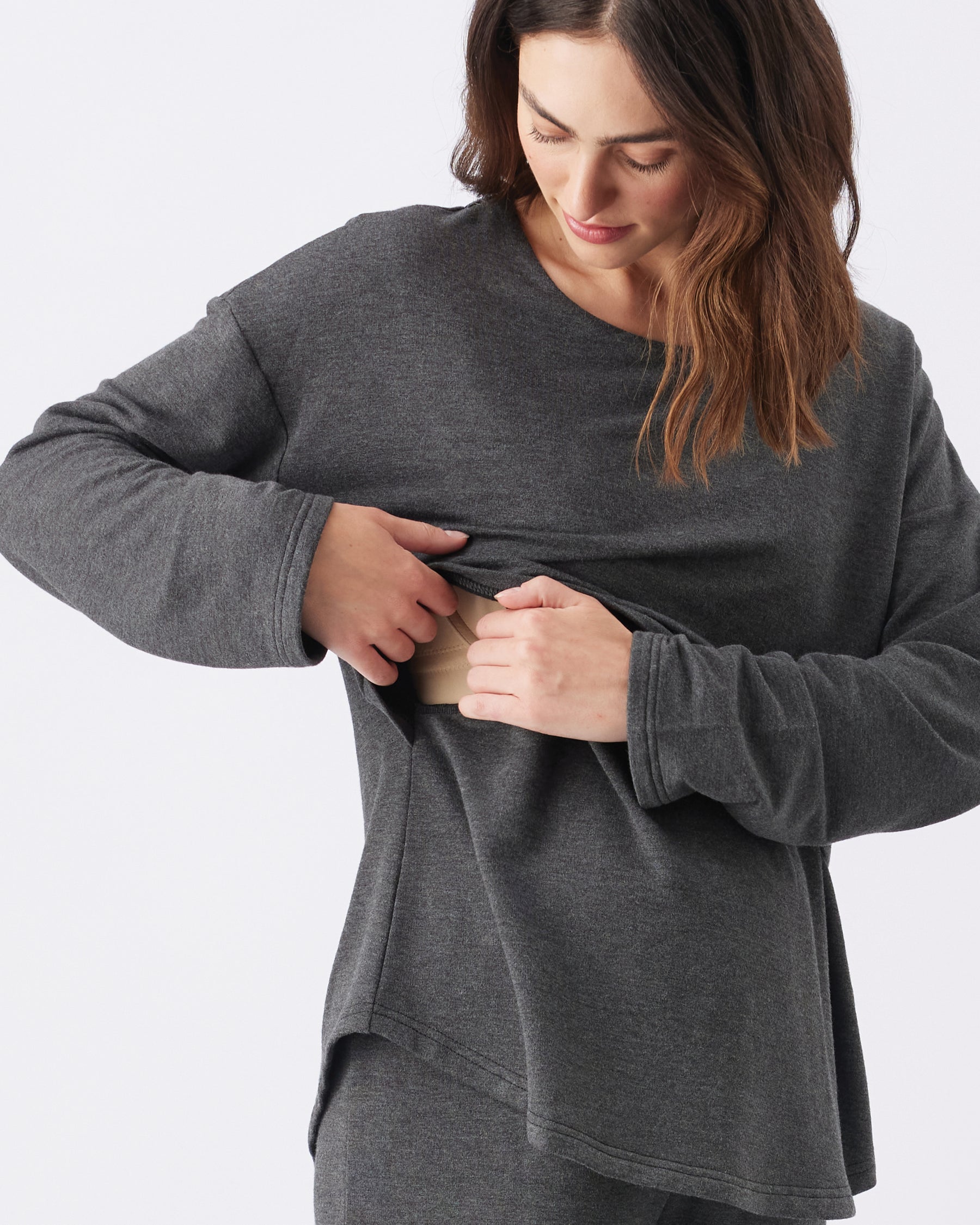 Super Soft Nursing Top Charcoal Marle