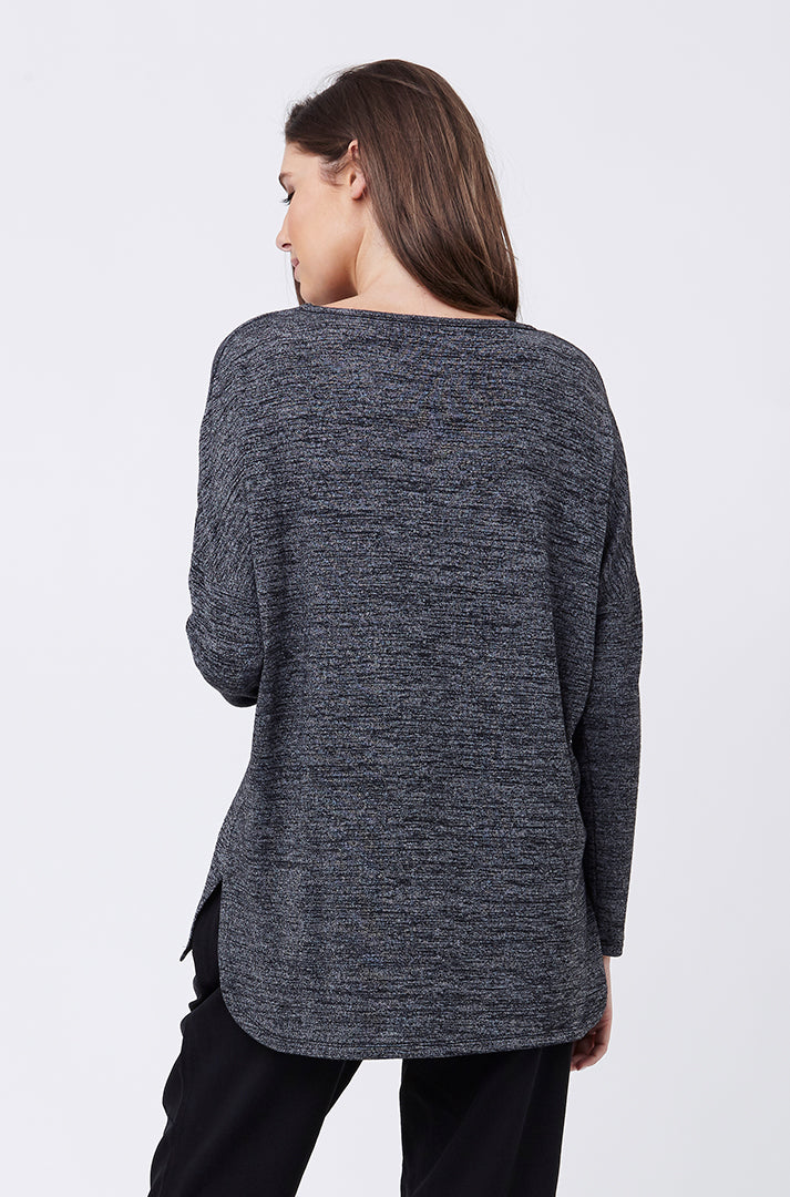 Textured Knit Hi Lo Top Black