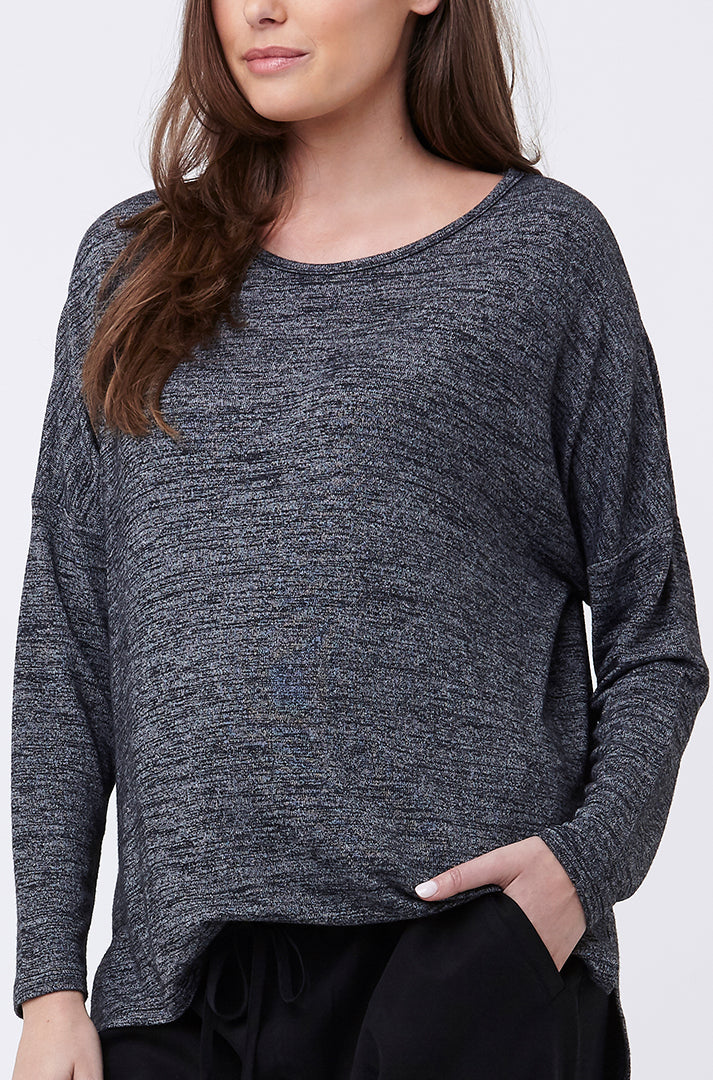 Textured Knit Hi Lo Top Black