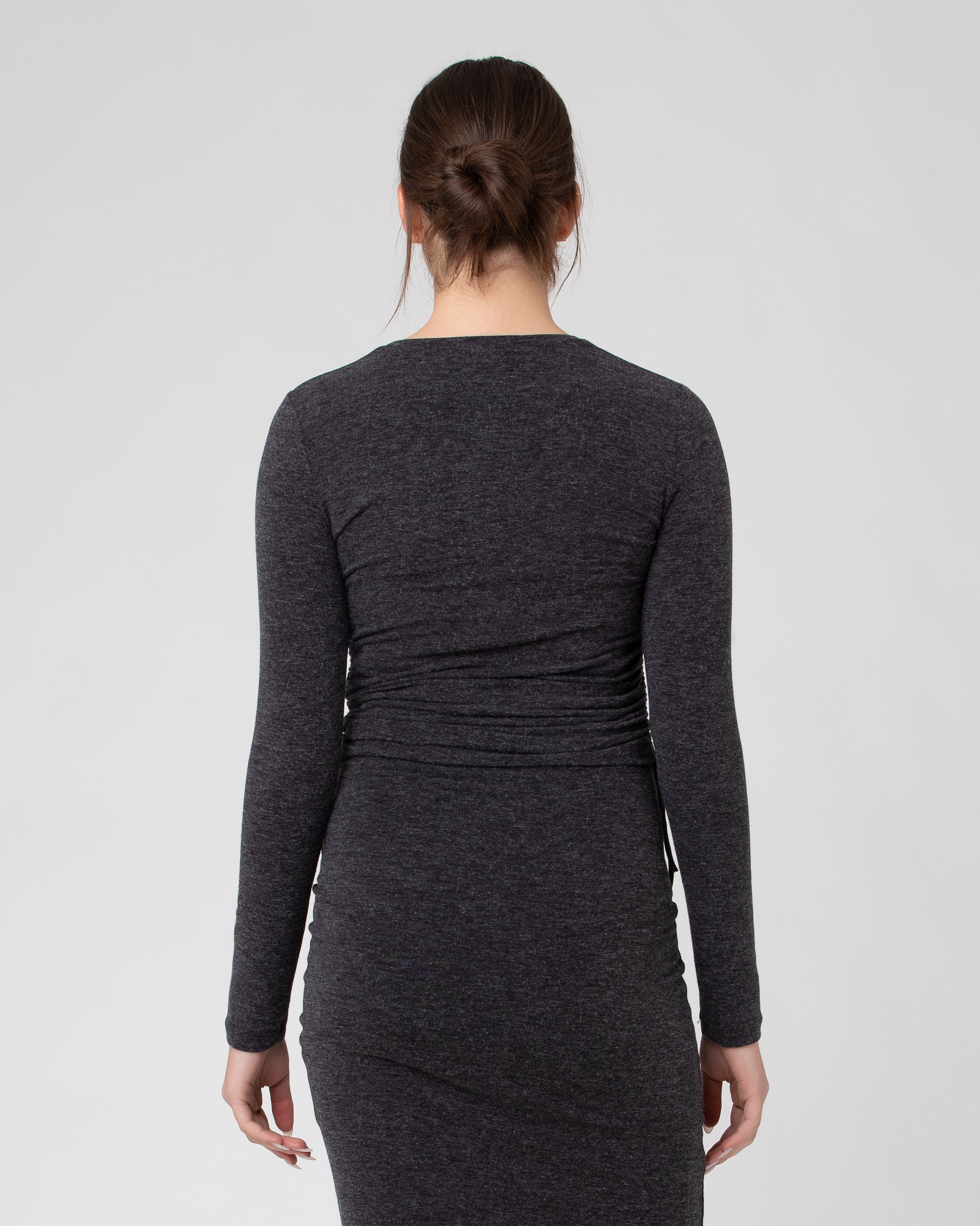 Amber Ruched Long Sleeve Top Dark Charcoal