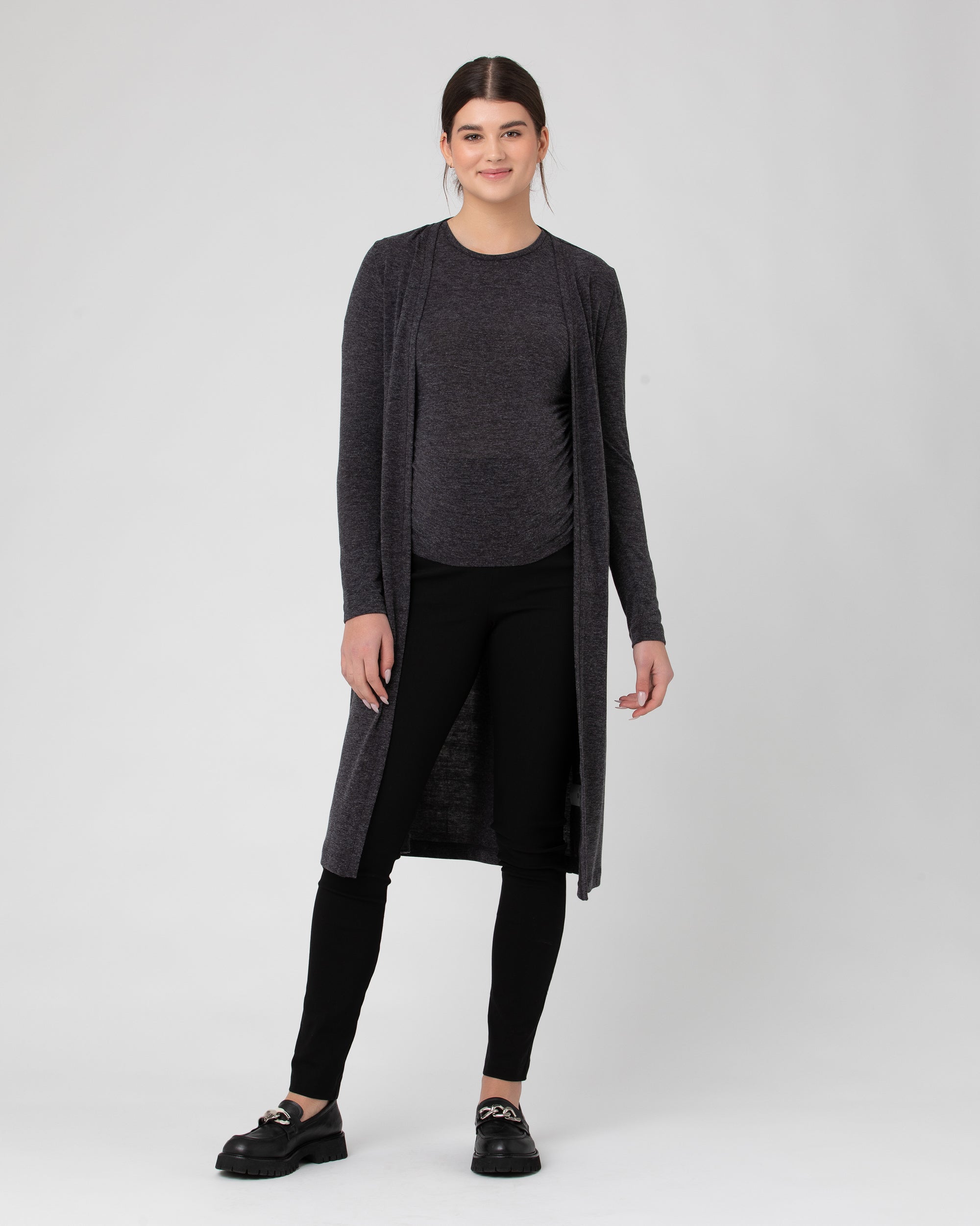 Amber Ruched Long Sleeve Top Dark Charcoal
