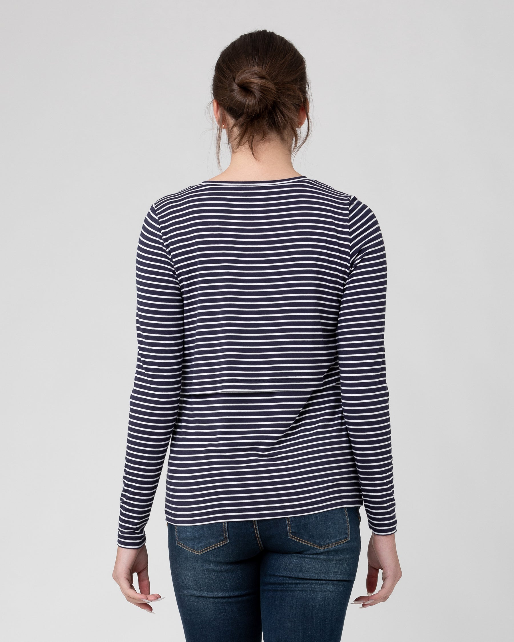 Stripe Layered Nursing Top  Indigo / White
