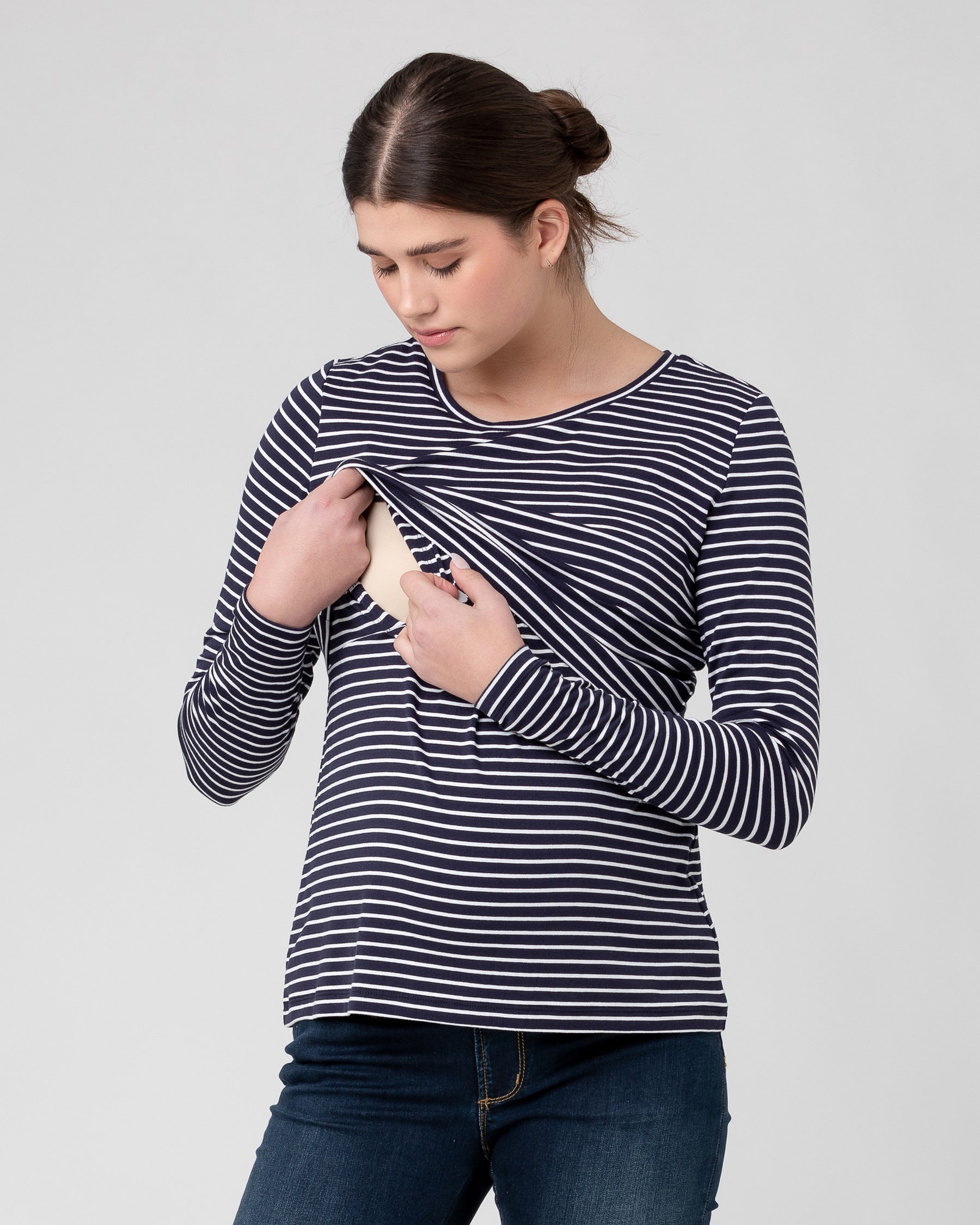 Stripe Layered Nursing Top  Indigo / White