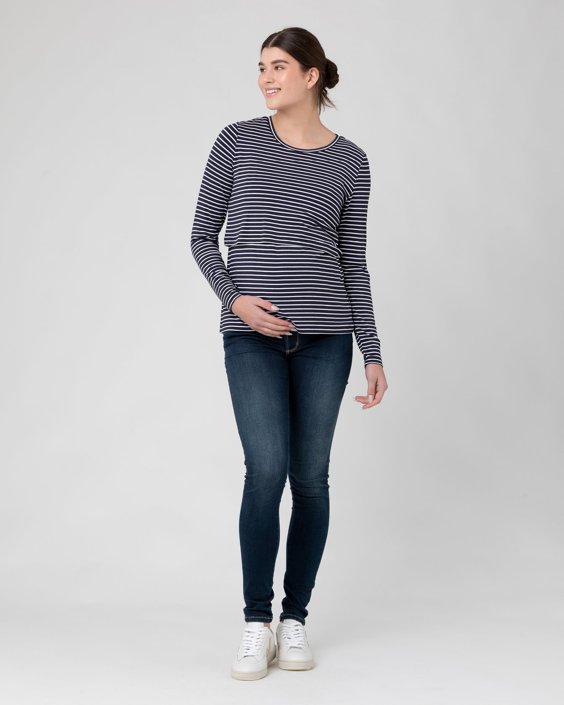 Stripe Layered Nursing Top  Indigo / White