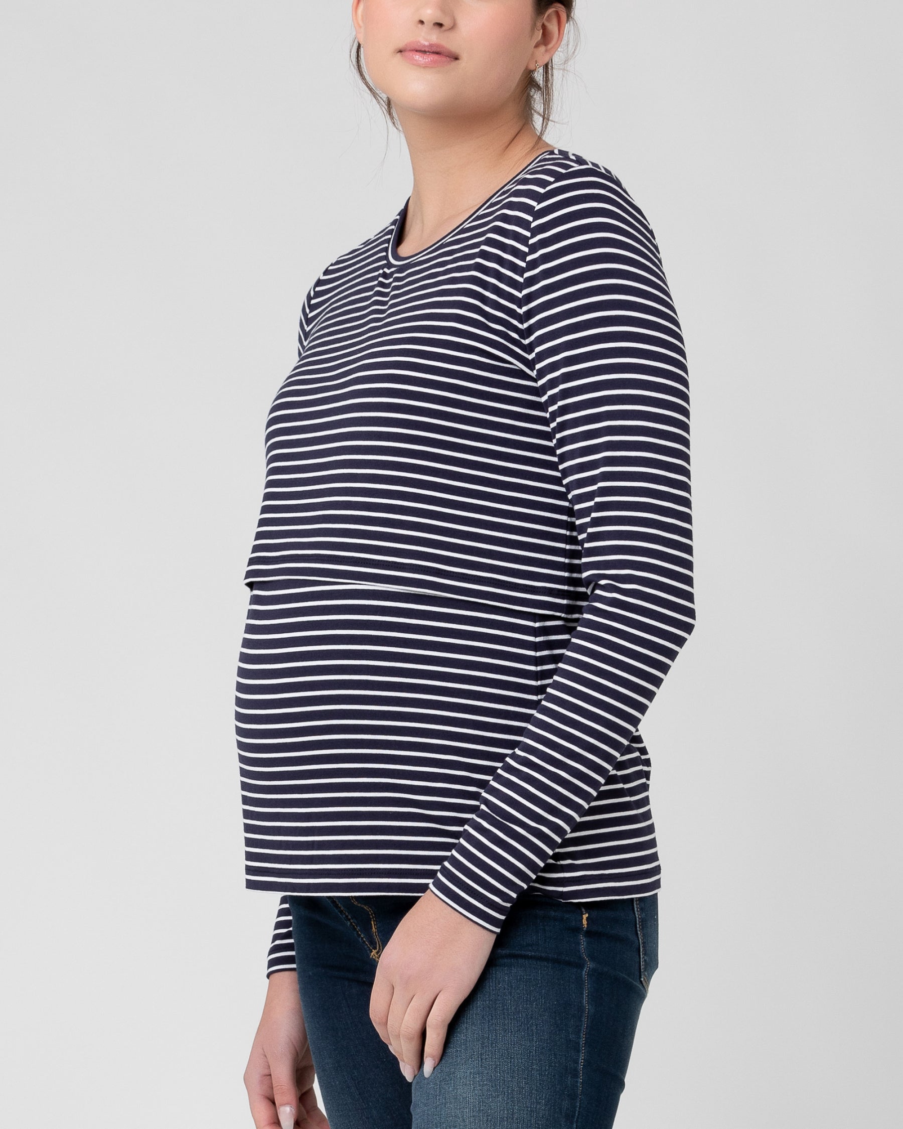 Stripe Layered Nursing Top  Indigo / White