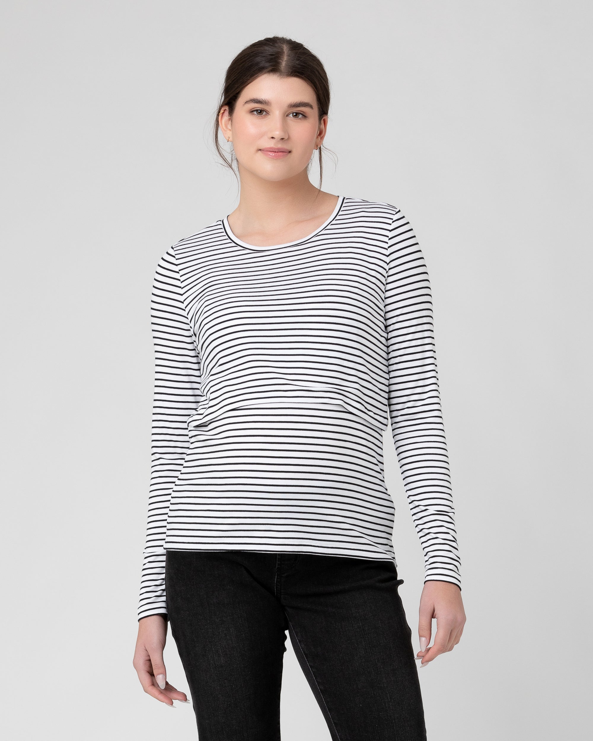 Stripe Layered Nursing Top  White / Black