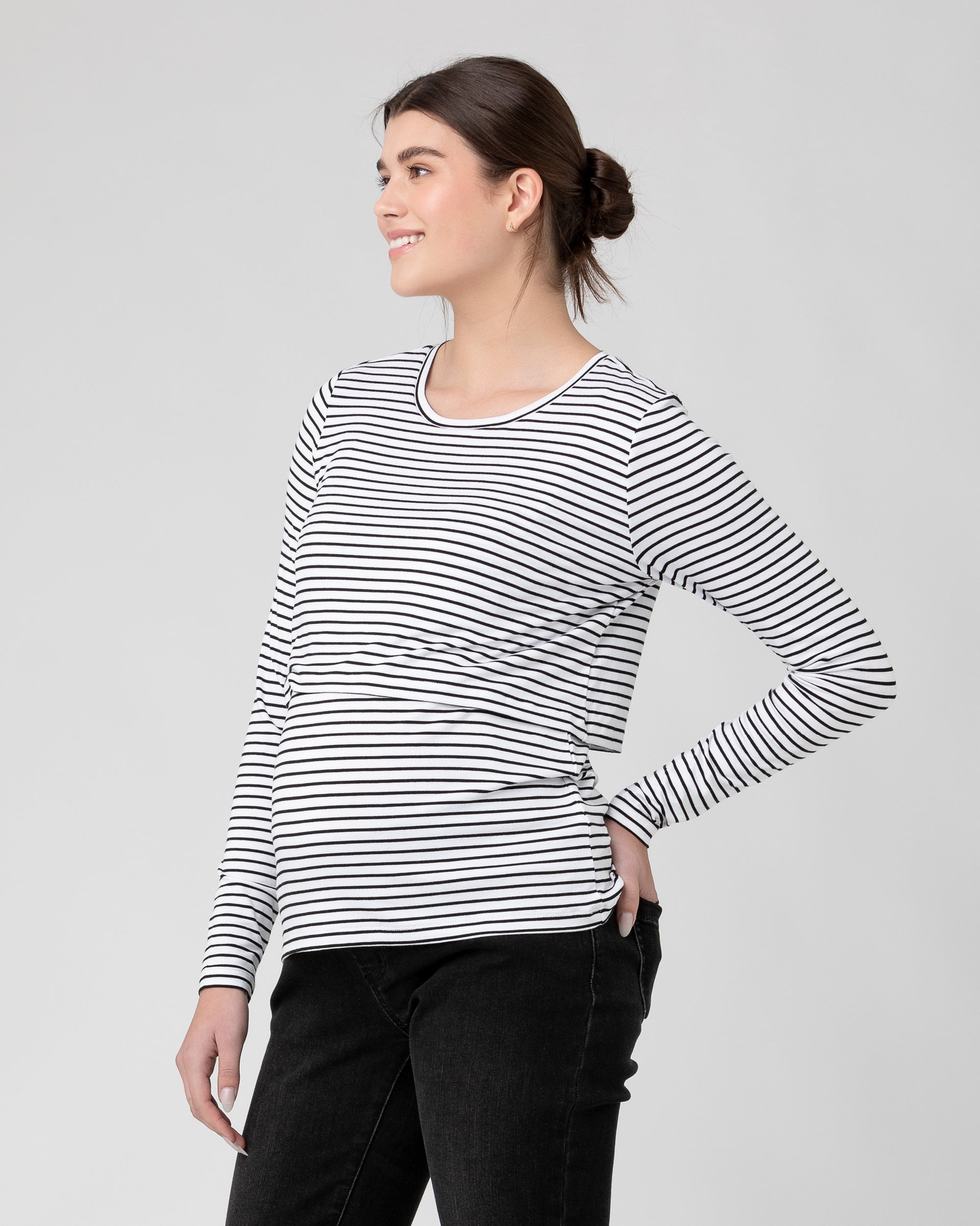 Stripe Layered Nursing Top  White / Black