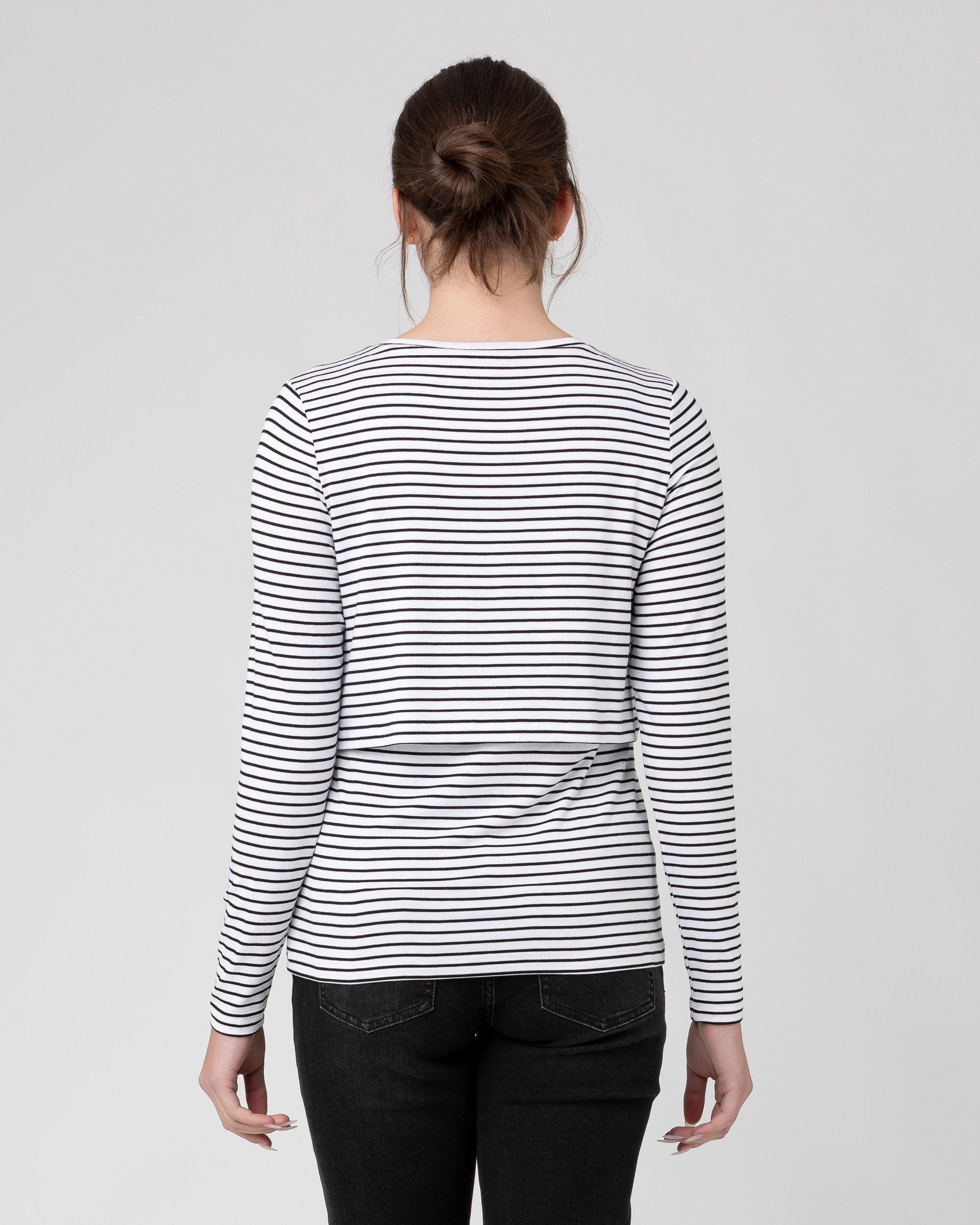 Stripe Layered Nursing Top  White / Black