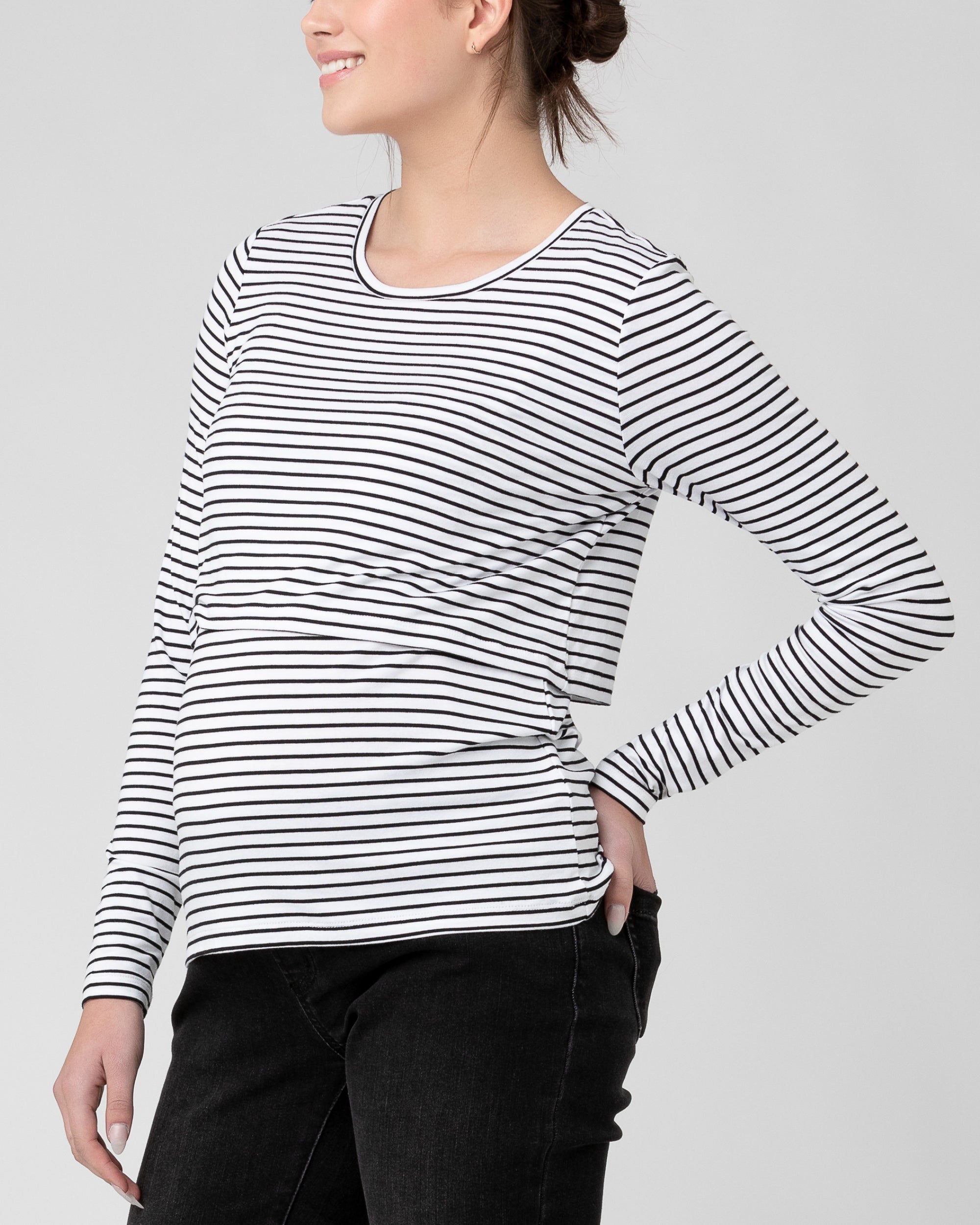 Stripe Layered Nursing Top  White / Black