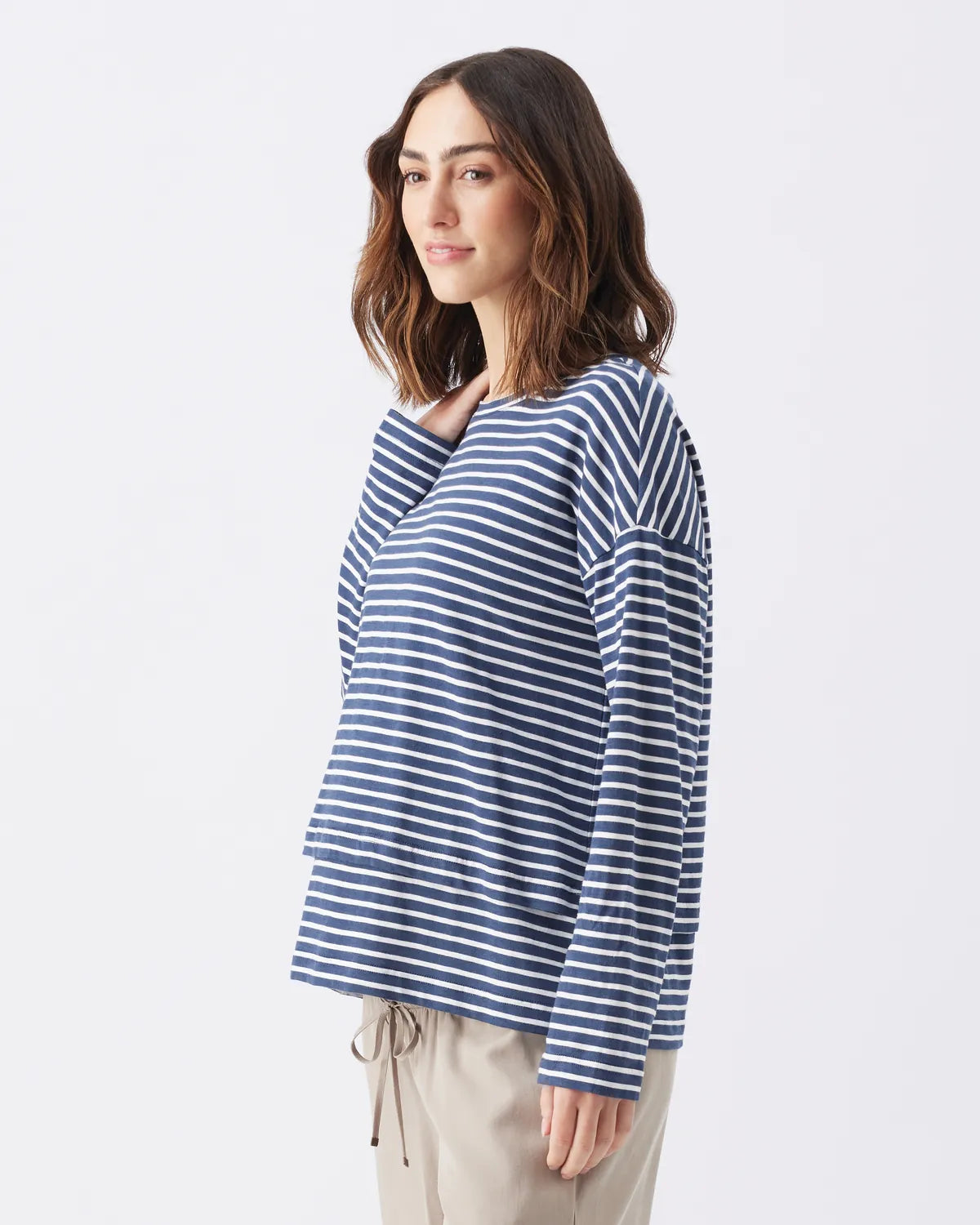 Claudette Long Sleeve Nursing Top Ink / White