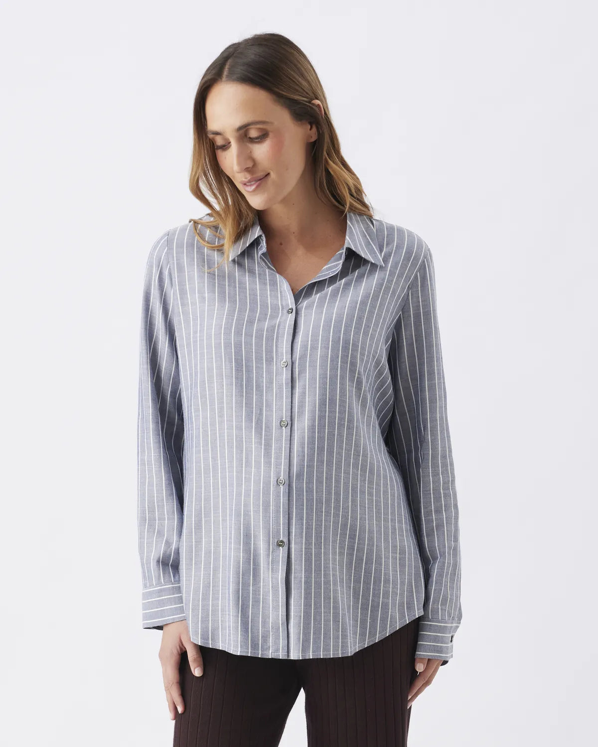 Millie Button Up Shirt  Denim / White