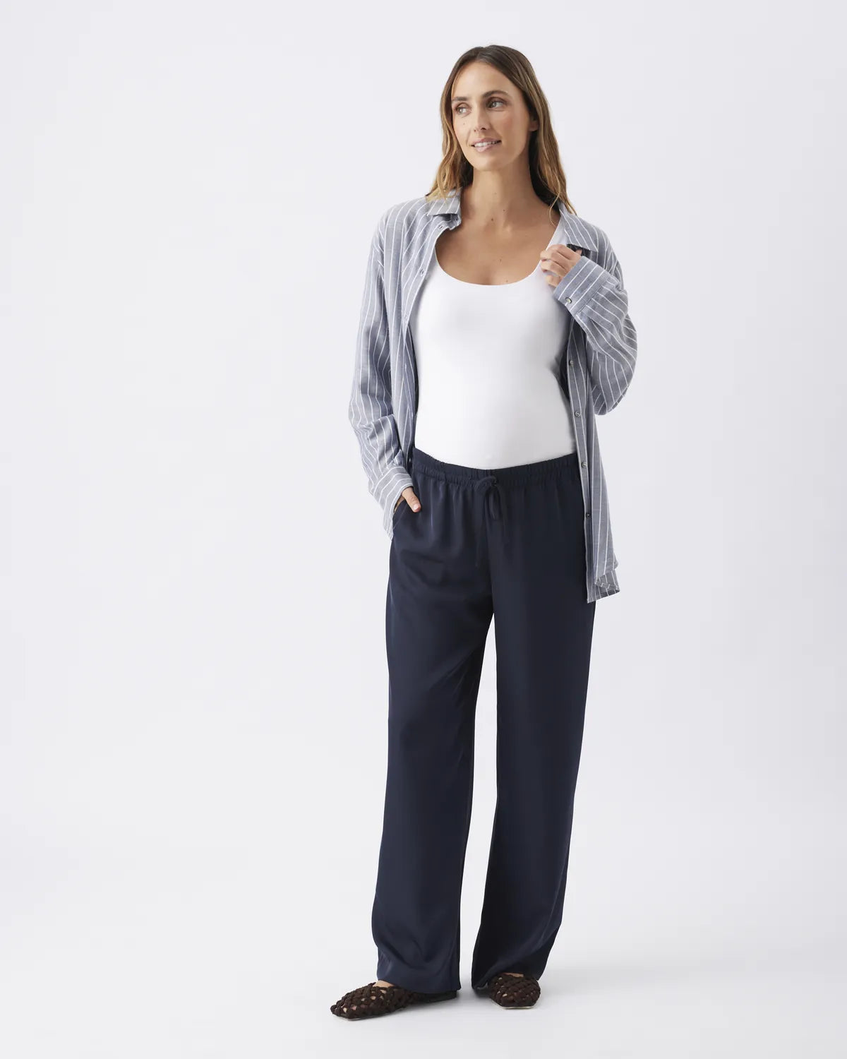 Millie Button Up Shirt  Denim / White